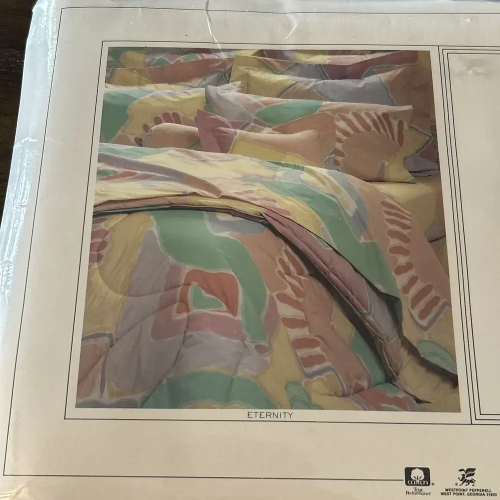Vtg 80s 90s Atelier Martex Eternity Twin Flat Sheet Pastels Pink Purple Cotton